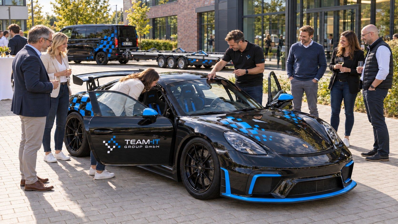 Gäste einer Firmenveranstaltung am 718 Cayman GT4